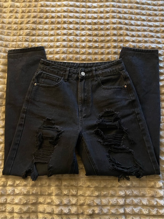 SHEIN Denim - SHEIN | Women’s Black Distressed High-Waist Jeans | Straight Leg Jeans
